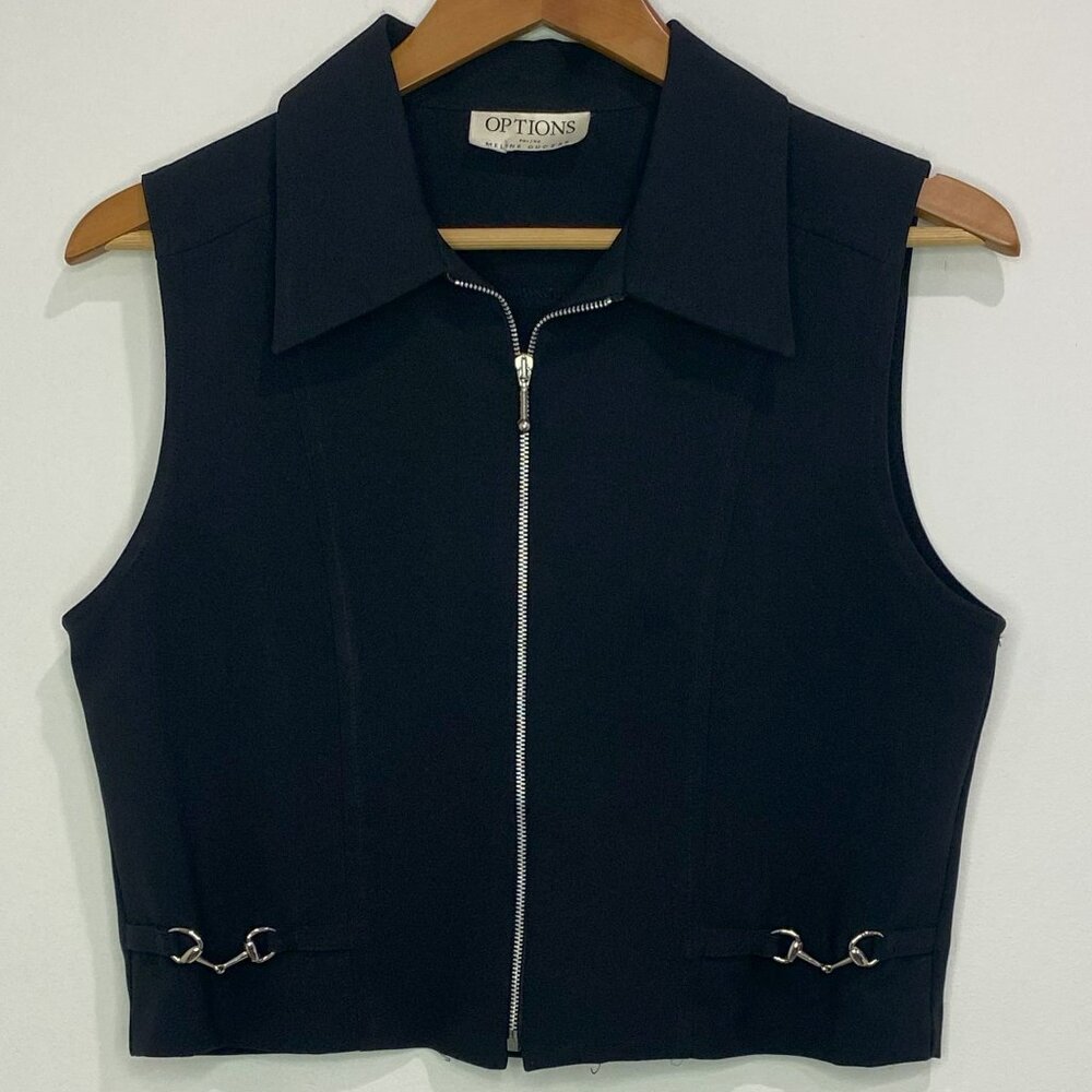 OPTIONS by Meline Duczak - No Sleeve, Zip Front, Western Detail,  Black - Size M